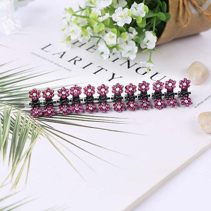 12pcs/set Mini Rhinestone No-Slip Grips Hair Clips for Women Girls Glitter Teeth Metal Clamps Flower Gorgeous Hair Accessories For Brides And Bridesmaids
