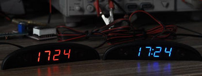 12V Car Interior 3 In 1 Car Clock Voltmeter Thermometer and Voltage Meter Monitor Touch Switch Blue Red Light Thermometers Voltmeter Gauge Electronic Clock LED Digital Display LCD Screen Clock