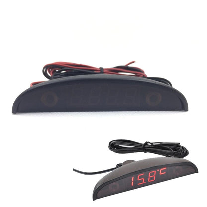 12V Car Interior 3 In 1 Car Clock Voltmeter Thermometer and Voltage Meter Monitor Touch Switch Blue Red Light Thermometers Voltmeter Gauge Electronic Clock LED Digital Display LCD Screen Clock
