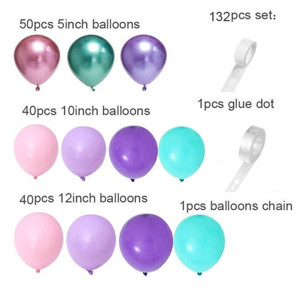 132Pcs/set Mermaid Balloon Arch Kit Mermaid Tail Balloons Mermaid Party Decoration Balloons For Party Girl Birthday Party Modern Decoration