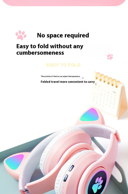 Interesting New Kids Headphones Wireless Bluetooth In Cat Ears Headphones Style With Noise Reduction Live Breathing Lights Glare and LED Lights