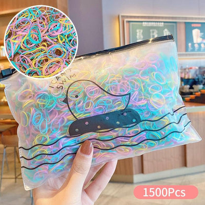 1500Pcs/Bag Girls Colorful Small Disposable Rubber Bands Children Elastic Hair Bands Ponytail Holder Scrunchie Ponytail Holder Accessories for Women Girls