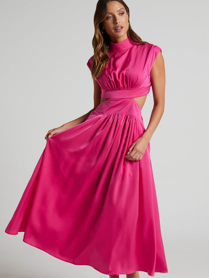 Modern Cutout Mock Neck Sleeveless Ruched Dress Elegant Dress For Women