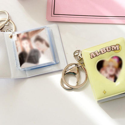 16 Photos Card Holder 1 Inches Card Bag Photo Album Keychain Hollow Love Photo Holder Key Rings Holds Memory Album DIY Memorable Gifts For Loved Ones
