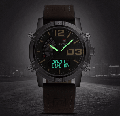 Men's Multifunction Digital Analog Waterproof Watch With Alarm And Automatic Time Zones Unique Design Excellent Gift