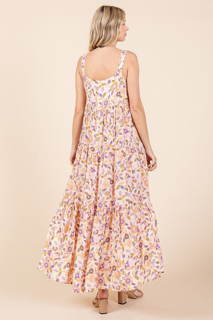 New Summer Flower Print Tiered Sleeveless Empire Maxi Dress – Elegant and Flattering Floral Dress with Empire Waist