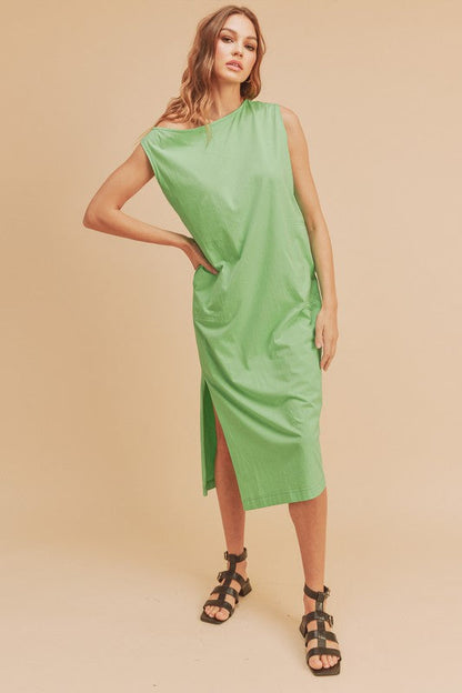 Side Slit Round Neck Sleeveless Midi Dress For Women Casual Chic with Side Slits for Modern Elegance