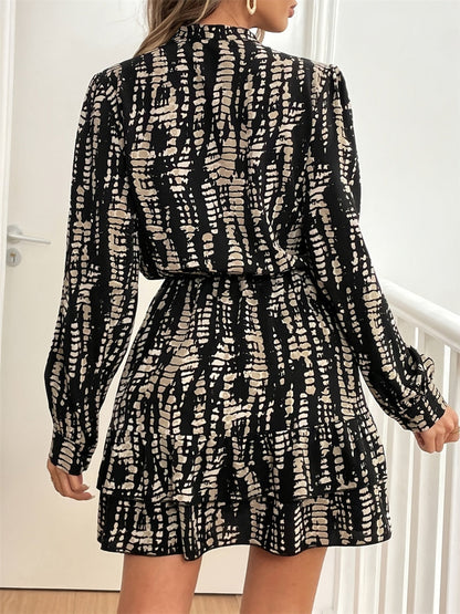 Dark Navy Printed Long Sleeve Mini Dress Elegant & Stylish Dress For Every Occasion