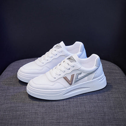 Spring Fashion Breathble Women Sneakers Leather Platform Shoes Women Lace Up Casual Shoes White Fashion Sneakers White PU Leather Platform Sneaker For Women Lace Up Walking Sneakers