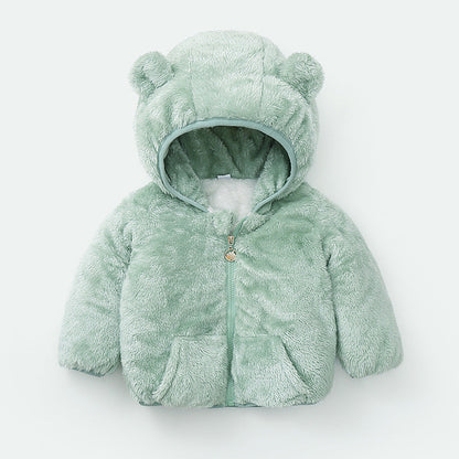 Modern Winter Fleece Children's Sweater Boys and Girls Hoodie Jacket Warm Baby Coat  With Bear Ears