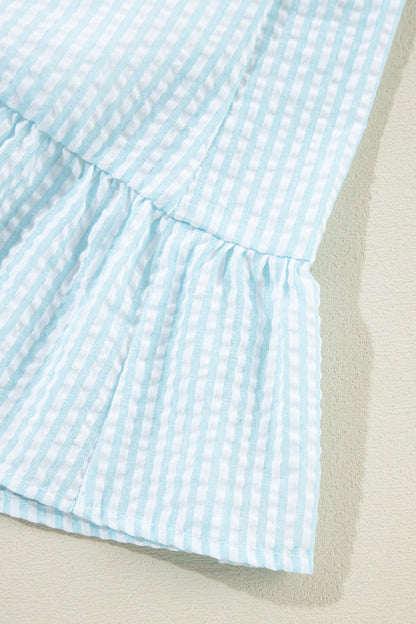Blue Lightweight Ruffled Striped Mini Dress Chic Playful Dress for Women Charming Design Dress