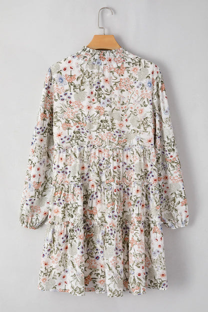 Floral Printed Mock Neck Long Sleeve Mini Dress Stylish Charming Printed Dress For Women