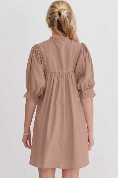 Pink Puff Sleeve Mini Dress Casual and Feminine Dress for Women Simple Classic Summer Dress