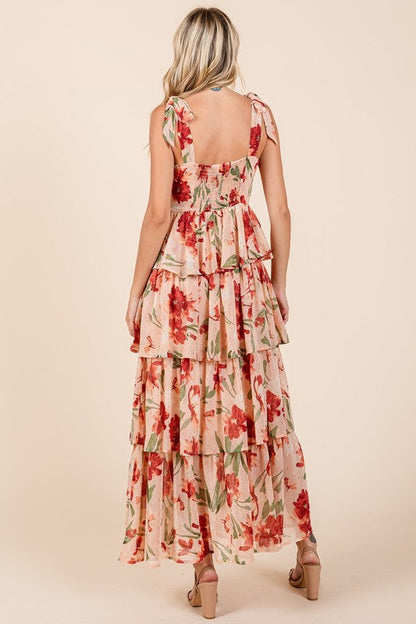 New Summer Layered Floral Sweetheart Neck Maxi Dress For Women – Romantic and Feminine Floral Dress with Layered Skirt