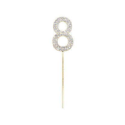 1Pc Glitter Alloy Rhinestone Number Cake Toppers Pieces Silver Glitter Number Cake Toppers Double Sided Twinkle Happy Birthday Cake Topper Cupcake Toppers For Wedding Baby Shower Birthday Decoration Wedding Gold Silver Digital Cakes Dessert Decor