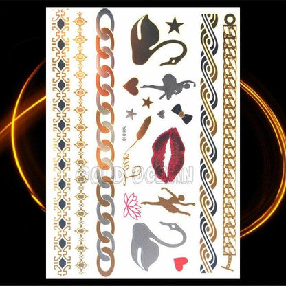 1PC Gold Chain Bracelet Tattoo Sticker Summer Style Fake Jewelry Temporary Tattoo Waterproof Gold Sliver Glitter Body Face Tattoo For Womens
