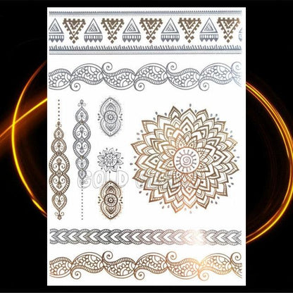 1PC Gold Chain Bracelet Tattoo Sticker Summer Style Fake Jewelry Temporary Tattoo Waterproof Gold Sliver Glitter Body Face Tattoo For Womens