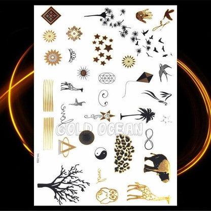 1PC Gold Chain Bracelet Tattoo Sticker Summer Style Fake Jewelry Temporary Tattoo Waterproof Gold Sliver Glitter Body Face Tattoo For Womens