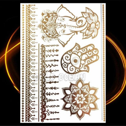 1PC Gold Chain Bracelet Tattoo Sticker Summer Style Fake Jewelry Temporary Tattoo Waterproof Gold Sliver Glitter Body Face Tattoo For Womens