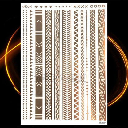 1PC Gold Chain Bracelet Tattoo Sticker Summer Style Fake Jewelry Temporary Tattoo Waterproof Gold Sliver Glitter Body Face Tattoo For Womens