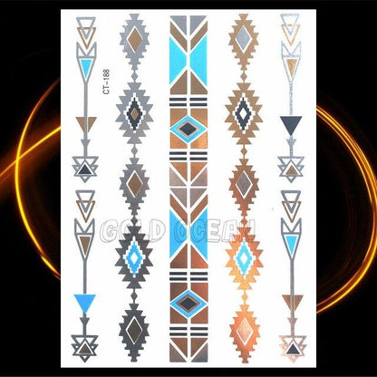 1PC Gold Chain Bracelet Tattoo Sticker Summer Style Fake Jewelry Temporary Tattoo Waterproof Gold Sliver Glitter Body Face Tattoo For Womens