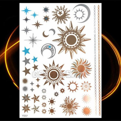 1PC Gold Chain Bracelet Tattoo Sticker Summer Style Fake Jewelry Temporary Tattoo Waterproof Gold Sliver Glitter Body Face Tattoo For Womens