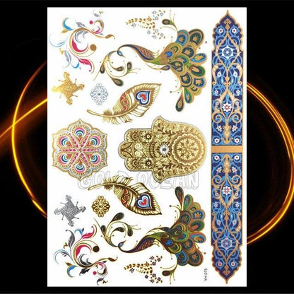 1PC Gold Chain Bracelet Tattoo Sticker Summer Style Fake Jewelry Temporary Tattoo Waterproof Gold Sliver Glitter Body Face Tattoo For Womens