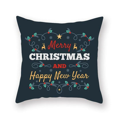 1Pcs Blue Christmas Tree Deer Santa Claus Pattern Polyester Cushion Cover Merry Christmas Throw Cushion Covers Tree Reindeer Star Pillow Case For Party Home Decoration Decorative Sofa Home Decor Pillowcover 45x45cm