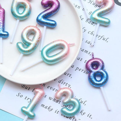 1pcs Starry Sky Candles Birthday Cake Decoration Gradient Party Cake Decor Candles Happy Birthday Number Candles for Cake Topper Decoration for Party