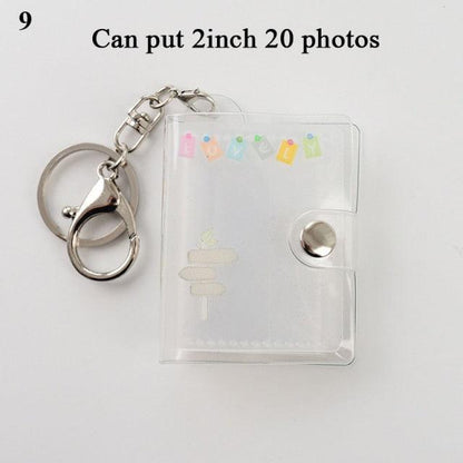 2 Inch Photo Album PVC Sequins Transparent Sticker & Name Card Holder 16 Pockets Photo Holder Business Card Bag Mini Photo Holds Photos with Key Chain Album Gifts