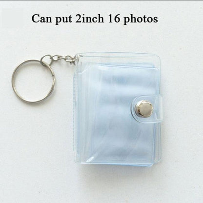 2 Inch Photo Album PVC Sequins Transparent Sticker & Name Card Holder 16 Pockets Photo Holder Business Card Bag Mini Photo Holds Photos with Key Chain Album Gifts