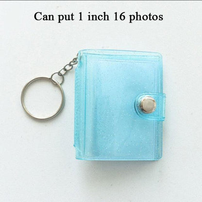 2 Inch Photo Album PVC Sequins Transparent Sticker & Name Card Holder 16 Pockets Photo Holder Business Card Bag Mini Photo Holds Photos with Key Chain Album Gifts