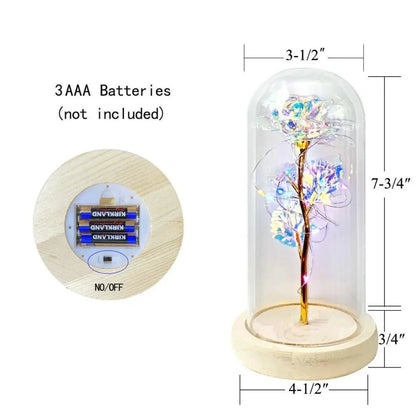 20 Led Lights Crystal Galaxy Rose in The Glass Dome Gift for Girlfriend - Beauty and The Beast Style Galaxy Rose Flower Gift