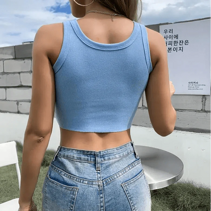 Summer Fitness Sport Top Fashion Printed Ribbed Crop Tank Tops - Top Cute Fashion Fitness Modern Yoga Women Summer Clothing Style Classy Tops