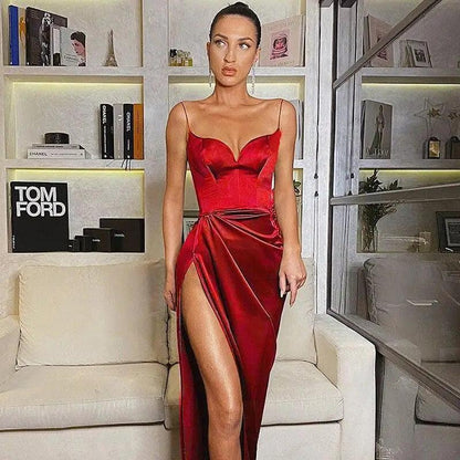 2021 Top Fashion Summer Bodycon Spaghetti Strap Vintage Pleated Slim Party Dresses - Backless Mid Length Cute Summer Fashion Dresses