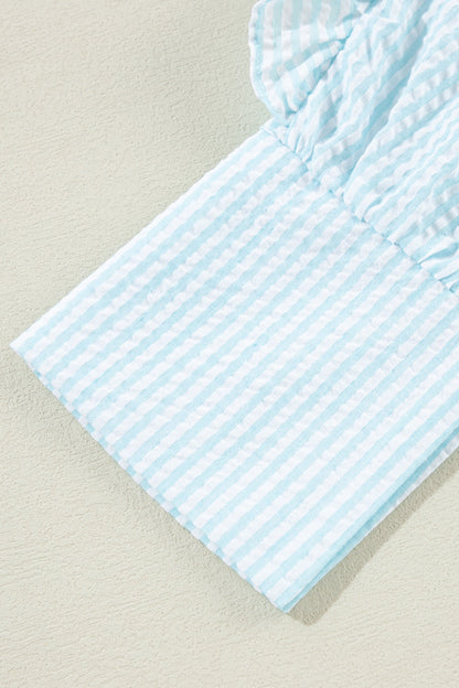 Blue Lightweight Ruffled Striped Mini Dress Chic Playful Dress for Women Charming Design Dress