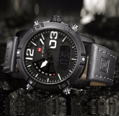 Men's Multifunction Digital Analog Waterproof Watch With Alarm And Automatic Time Zones Unique Design Excellent Gift