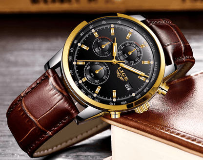 Men's  Waterproof Watch With Chronometers Date Display And Fluorescent Pointers Excellent Look Perfect Gift