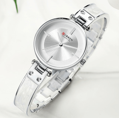 Womens Elegant Stainless Steel Watch With Ceramic Bracelet In Shimmering Marble Colors