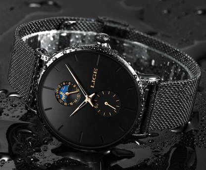 Women's Elegant Waterproof Watch With Chronometers And Braided Stainless Steel Bracelet Excellent Design Perfect Gift