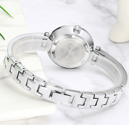 Womens Elegant Stainless Steel Watch With Ceramic Bracelet In Shimmering Marble Colors