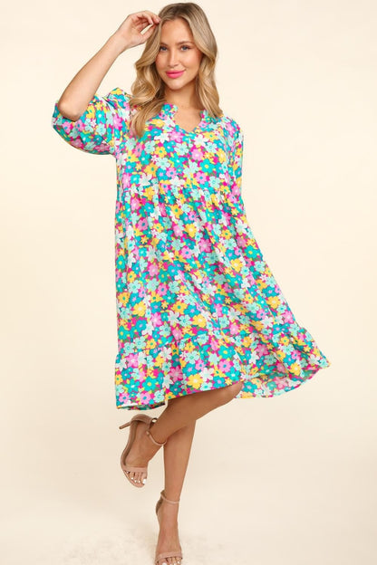 Bubble Sleeve Floral Ruffled Summer Dress For Women – Charming Floral Dress, Feminine Floral Dress, Trendy Bubble Sleeve Dress, Whimsical Ruffled Dress, Elegant Garden Party Dress, Romantic Floral Dress, Chic Bubble Sleeve Dress