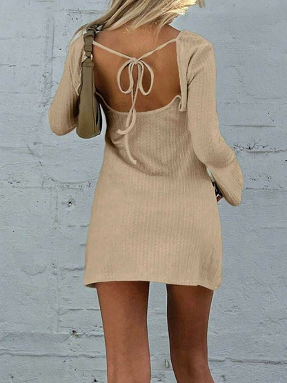 Elegant Backless Dress Round Neck Long Sleeve Mini Dress Stylish Party Girls Dress