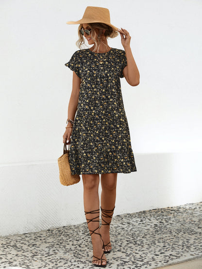 Floral Round Neck Short Sleeve Dress Elegant & Effortless Everyday Style Women Dress