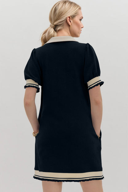 Trendy Contrast Short Sleeve Mini Dress Soft & Comfortable Casual Dress for Women