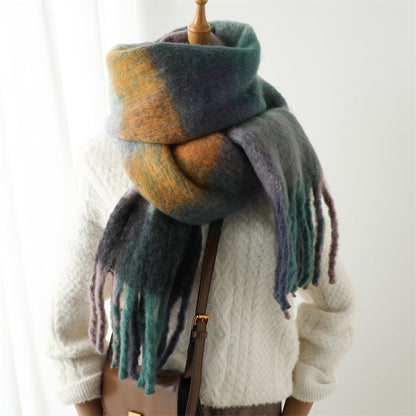 New Luxury Winter Soft Head Wraps Plaid Scarf Shawls Cashmere  Warm Cashmere Scarves Rainbow For Women