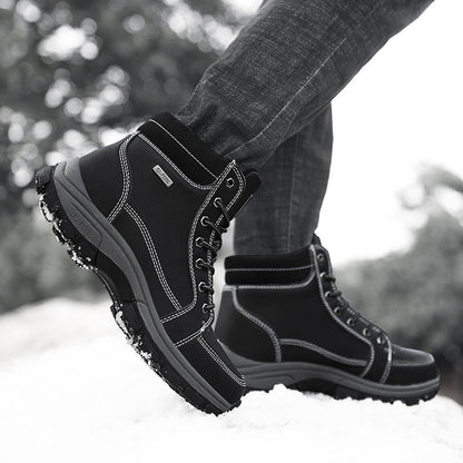 Brown Winter Mens Snow Boots Warm Plush Boots Waterproof Leather Ankle Boots Fashion Outdoor Non-slip Men's Hiking Boots Winter Ankle Snow Hiking Boots Warm Water Resistant Sport Shoes