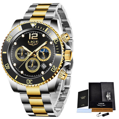 Multifunctional Mens Business Watch Luxury Military Quartz Stainless Steel Round Analog Wrist Watch For Men