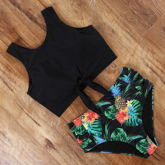 Modern High Waist Bikini Leopard Swimsuit Women Bikini Floral Swimsuit Set Two Piece Swimsuit For Women High Neck Bikini Push Up Swimwear Summer High Waisted Bathing Suit
