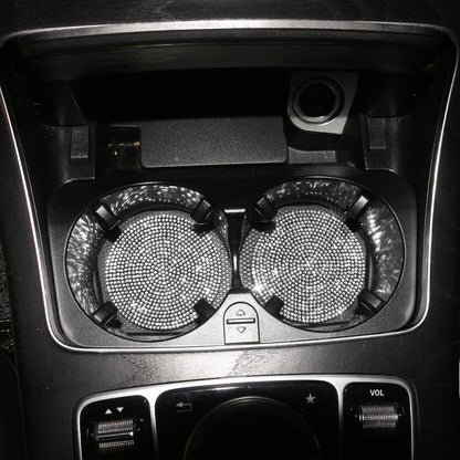 2PCS Diamond Car Coaster Water Cup Slot Non-Slip Mat Silica Gel Pad Bling Car Coasters Silicone Crystal Car Cup Holder Mat Car Gadget Universal Bling Car Cup Mat Holder Insert Crystal Rhinestone Vehicle Cup Coaster Bling Car Accessories for Woman